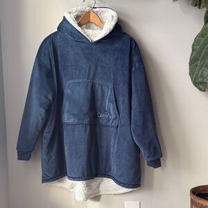 The Comfy Blue Pullover Hoodie Sherpa Cozy Wearable Blanket